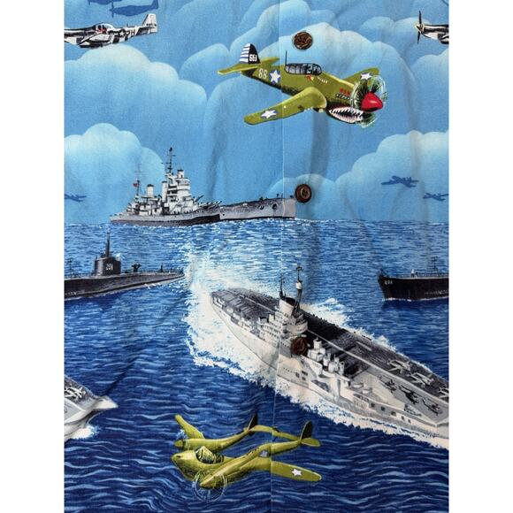 Aloha Republic Mens Military Plane Hawaiian Shirt L Ships Navy Tropical Vacation - Picture 5 of 10